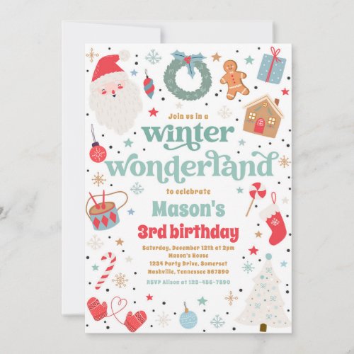 Winter Wonderland Blue Christmas Birthday Party Invitation