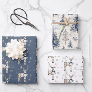 Winter Wonderland Blue Deer Snowflakes Christmas Wrapping Paper Sheets