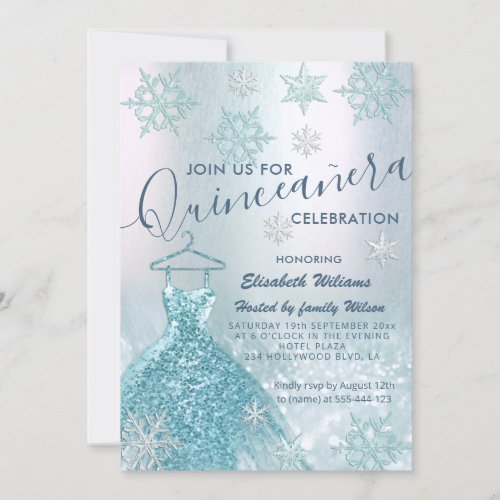 Winter wonderland blue dress glittery ombre invita invitation