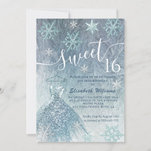 Winter wonderland blue dress glittery ombre invita invitation