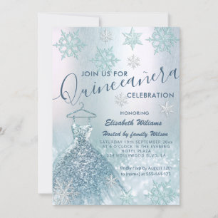 Winter wonderland blue dress glittery ombre invitation