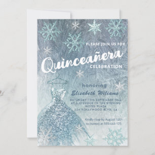 Winter wonderland blue dress glittery Quinceañera Invitation
