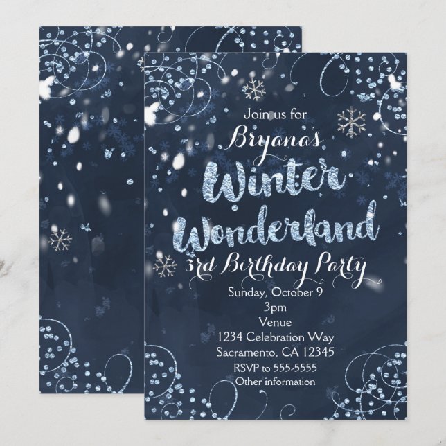 Winter Wonderland Blue Elegant Party Invitations (Front/Back)