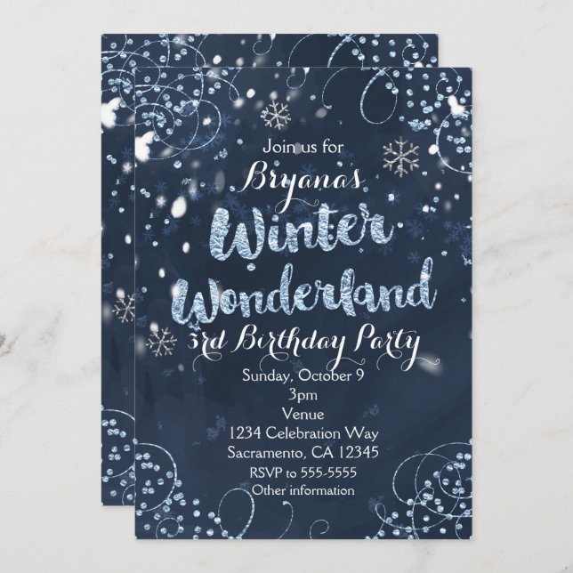 Winter Wonderland Blue Elegant Party Invitations (Front/Back)