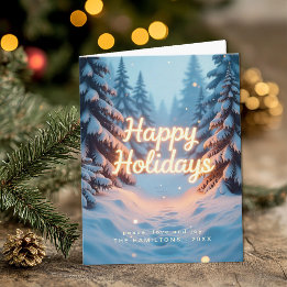 Winter Wonderland Blue Forest Happy Holidays Card