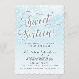Winter Wonderland Blue Girl Sixteen 16th Birthday Invitation
