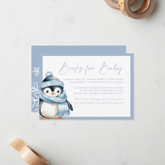 Winter Wonderland Blue Penguin Books for Baby Card (Front/Back In Situ)