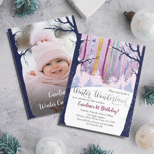 Winter Wonderland Blue Purple Silver Snow Photo Invitation