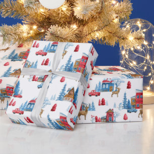 Winter Wonderland Blue & Red Wrapping Paper