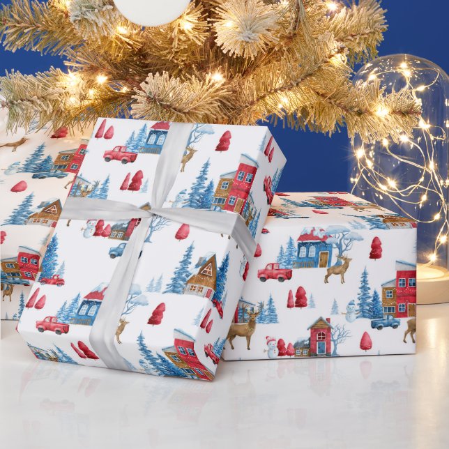 Winter Wonderland Blue & Red Wrapping Paper (Holidays)