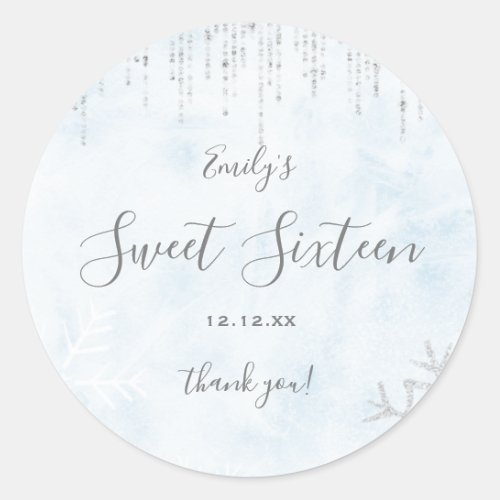 Winter Wonderland Blue Silver Snow Ice Sweet 16 Classic Round Sticker