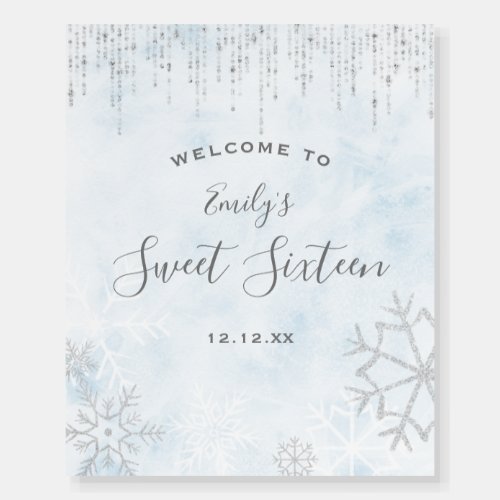 Winter Wonderland Blue Silver Snow Ice Sweet 16 Foam Board