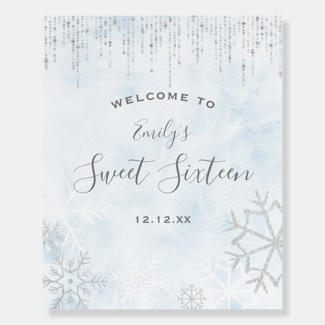 Winter Wonderland Blue Silver Snow Ice Sweet 16 Foam Board (Front)