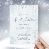 Winter Wonderland Blue Silver Snow Ice Sweet 16