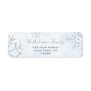 Winter Wonderland Blue Silver Snow Label