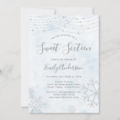Winter Wonderland Blue Silver Snowflake Sweet 16 Invitation (Front)