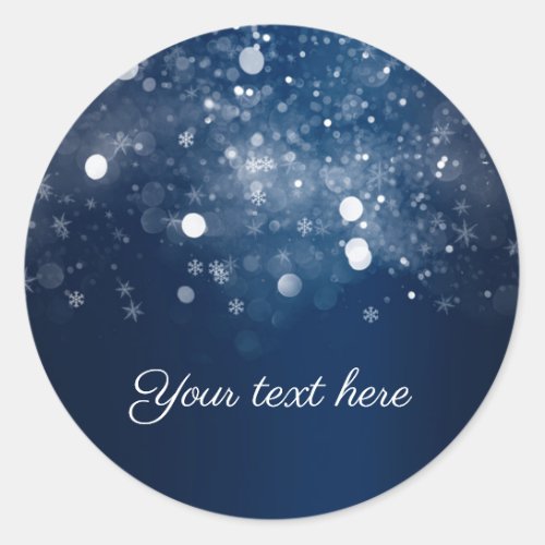 Winter Wonderland Blue Silver Sparkling Lights Classic Round Sticker