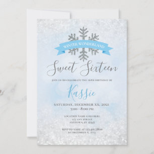 Winter Wonderland Blue Silver Sweet 16 Birthday Invitation