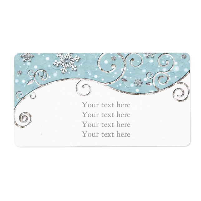 Winter Wonderland Blue Silver Swirl Elegant Party Label (Front)