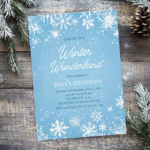Winter Wonderland Blue Snowflake Birthday Invitation