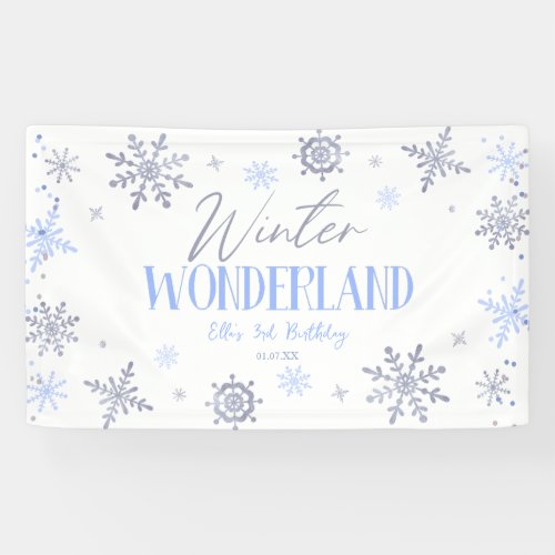 Winter Wonderland Blue Snowflake Birthday Party Banner