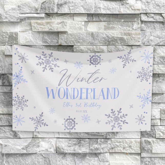 Winter Wonderland Blue Snowflake Birthday Party Banner (Creator Uploaded)