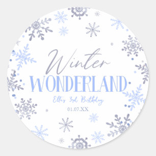 Winter Wonderland Blue Snowflake Birthday Party Classic Round Sticker