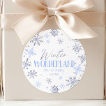 Winter Wonderland Blue Snowflake Birthday Party Classic Round Sticker<br><div class="desc">These are Winter Wonderland Blue Snowflake Birthday Party Favor Stickers!</div>