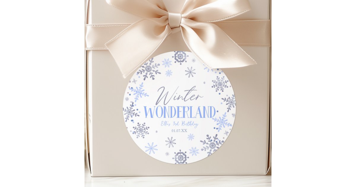 Winter Wonderland Blue Snowflake Birthday Party Classic Round Sticker ...