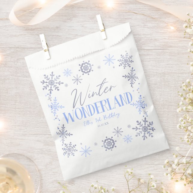 Winter Wonderland Blue Snowflake Birthday Party Favor Bag (Clipped)