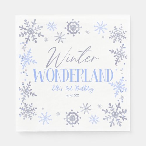 Winter Wonderland Blue Snowflake Birthday Party Napkins