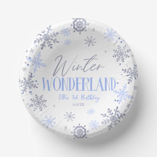 Winter Wonderland Blue Snowflake Birthday Party Paper Bowls