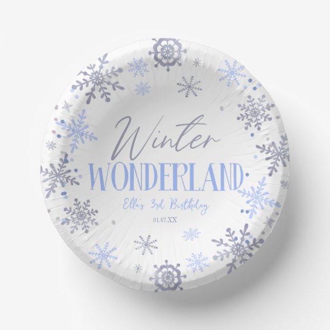 Winter Wonderland Blue Snowflake Birthday Party Paper Bowls (Front)