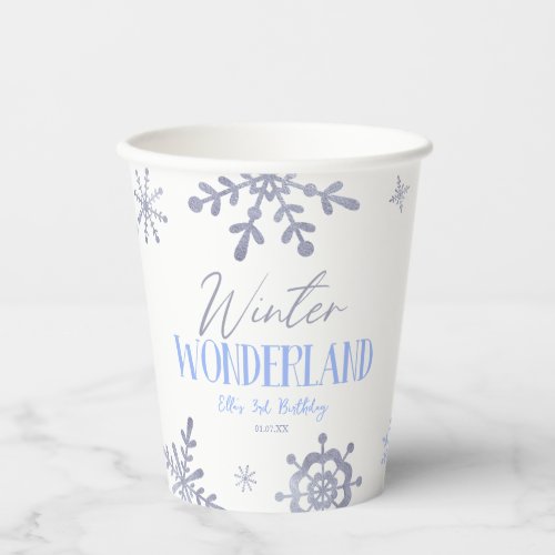 Winter Wonderland Blue Snowflake Birthday Party Paper Cups