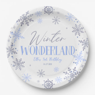 Winter Wonderland Blue Snowflake Birthday Party Paper Plates