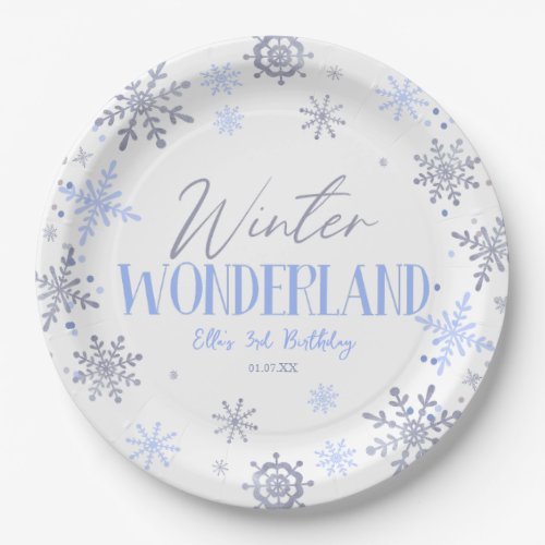 Winter Wonderland Blue Snowflake Birthday Party Paper Plates