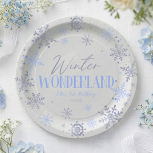 Winter Wonderland Blue Snowflake Birthday Party Paper Plates
