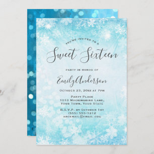 Winter Wonderland Blue Snowflake Sweet 16 Invitation