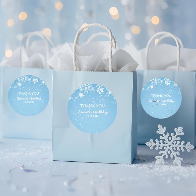 Winter Wonderland Blue Snowflake Thank You Classic Round Sticker (Creator Uploaded)