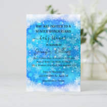 winter wonderland blue snowflakes baby shower   invitation