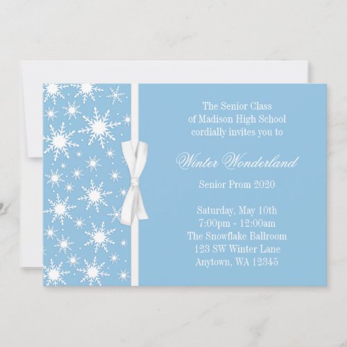 Winter Wonderland Blue Snowflakes Bow Prom Invitation