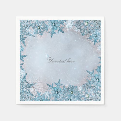 Winter Wonderland Blue Snowflakes Elegant Party Paper Napkins