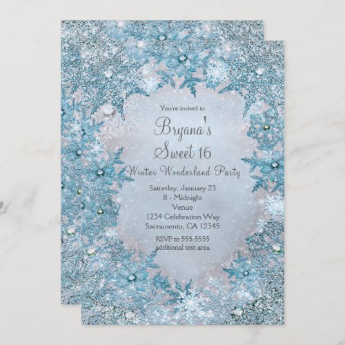 Winter Wonderland Blue Snowflakes Invitation