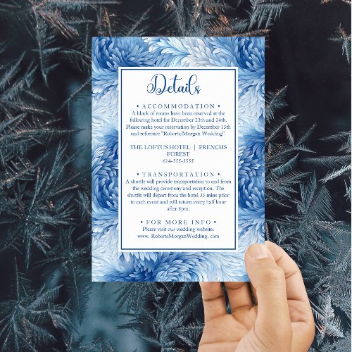 Winter Wonderland Blue Snowflakes Wedding Details Enclosure Card