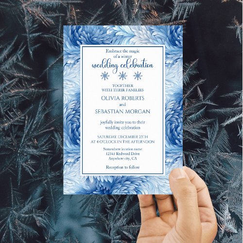 Winter Wonderland Blue Snowflakes Wedding Invitation