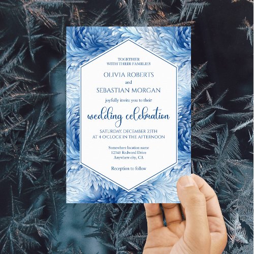 Winter Wonderland Blue Snowflakes Wedding Invitation