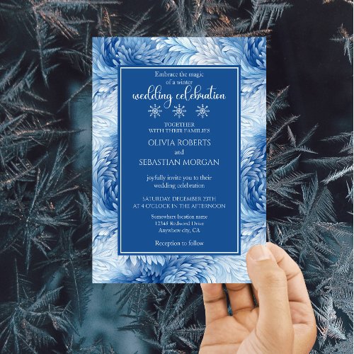 Winter Wonderland Blue Snowflakes Wedding Invitation