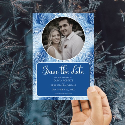 Winter Wonderland Blue Snowflakes Wedding Save The Date