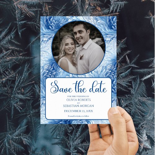 Winter Wonderland Blue Snowflakes Wedding Save The Date