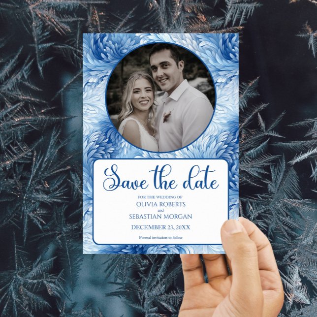 Winter Wonderland Blue Snowflakes Wedding Save The Date (Creator Uploaded)